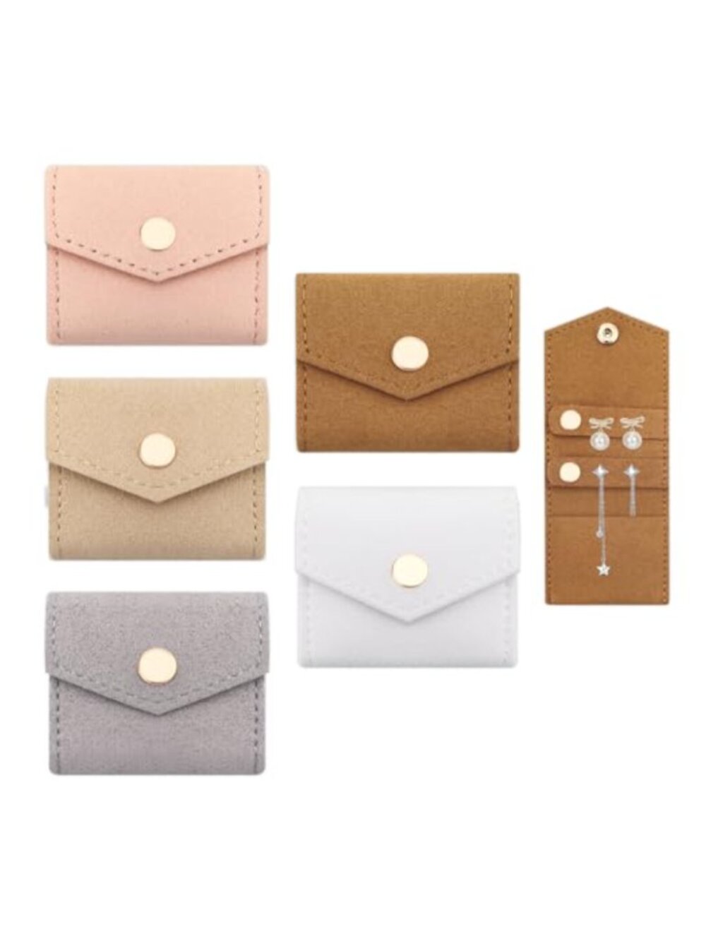 Velvet Mini Travel Jewelry Case Pouch Set Snap Button Organizer